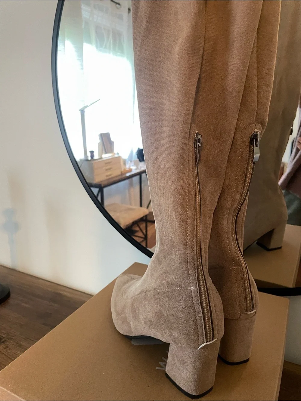 Taupe Suede Over-The-Knee Block Heel Boots